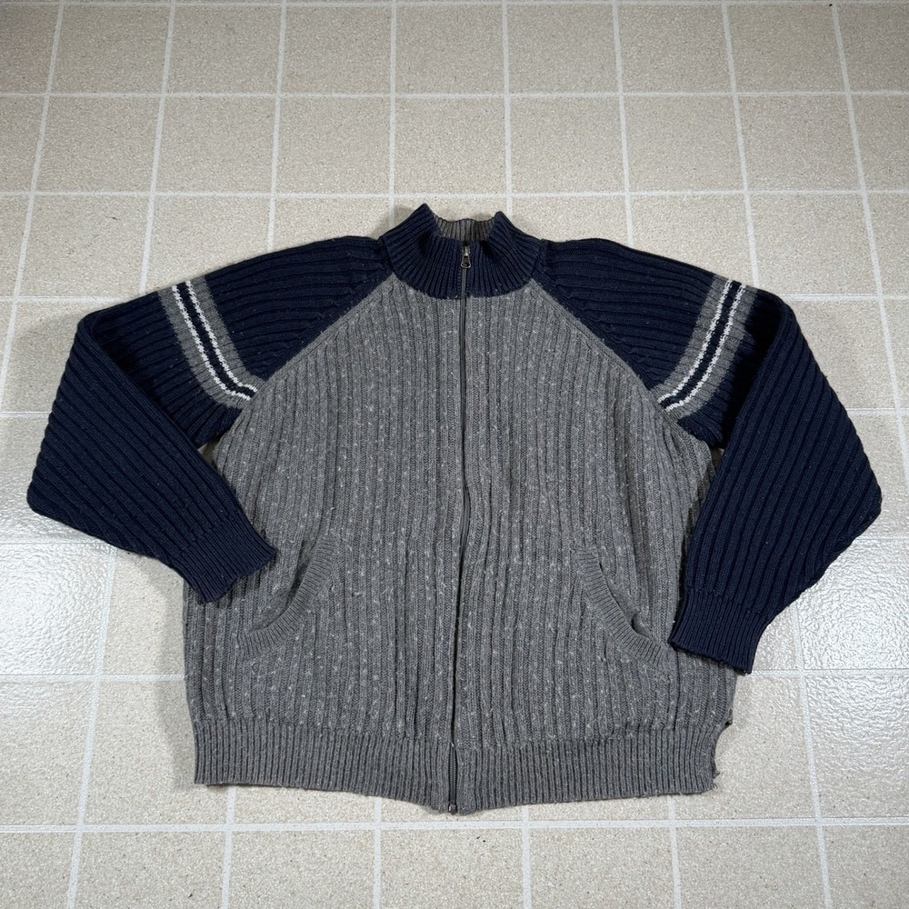Vtg Y2K Transnine Men's L Wool Blend Blue Gray Striped Full Zip Sweater Skate